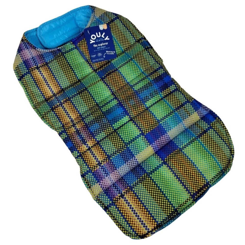 Youly Explorer Dog Medium to Large 16 inch Pet Puffer Under Strap Cozy Coat Blue